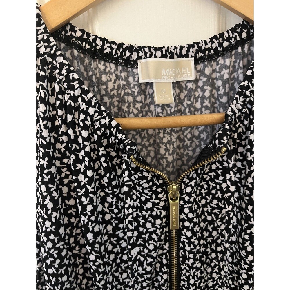 MICHAEL KORS Basic A-line Sleeveless FLORAL PARTIAL FRONT ZIP/TIE  Dress Size M